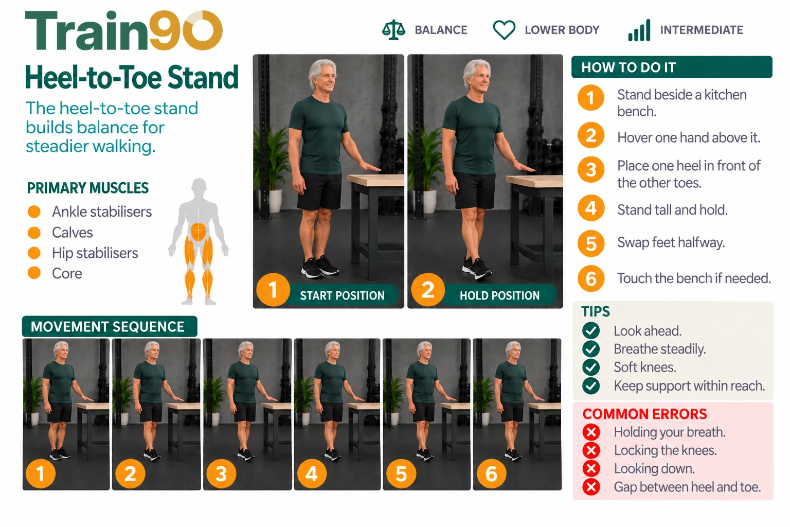 Illustrated instruction card: Tandem stance